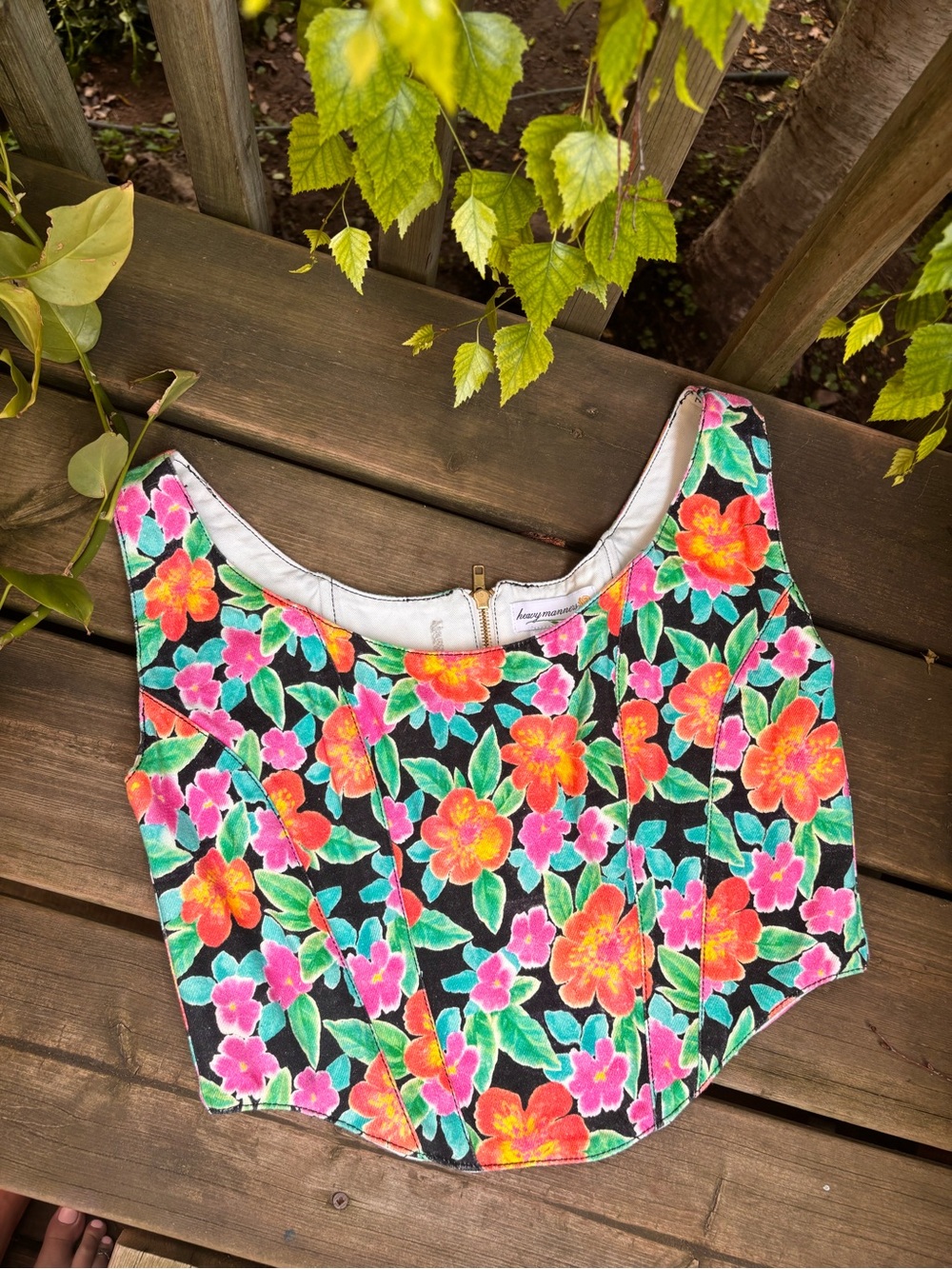 Heavy Manners Floral Denim Corset